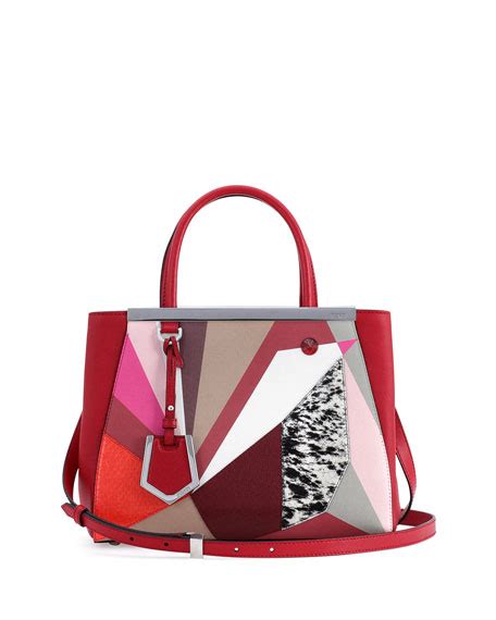 fendi 2jours petite red|Fendi 2Jours Petite Marquery Geometric Tote Bag, Red/Multicolor.